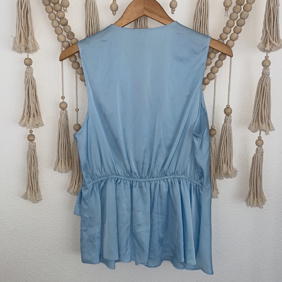 River Island drapey satin sleeveless top in light blue sexy ruffle shirt size 14 - Picture 12 of 16